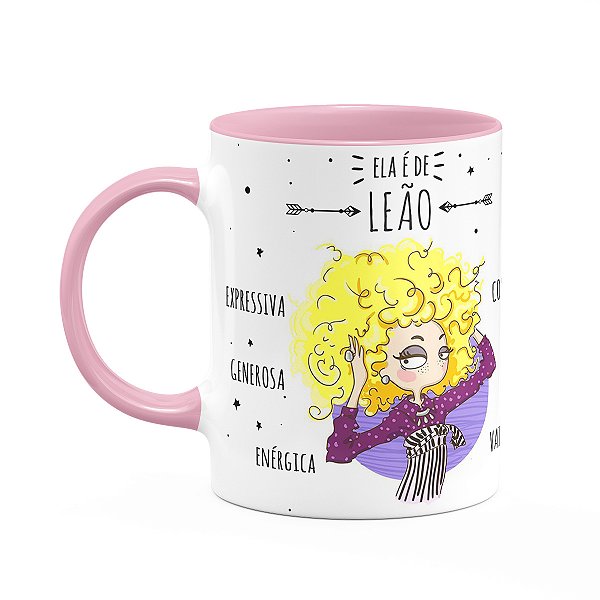 Caneca Signos Cartoon - Ela é de Leão - B-pink - M1