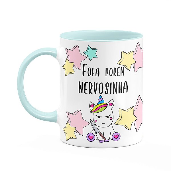 Caneca Divertida - Fofa porém nervosinha - Baby blue