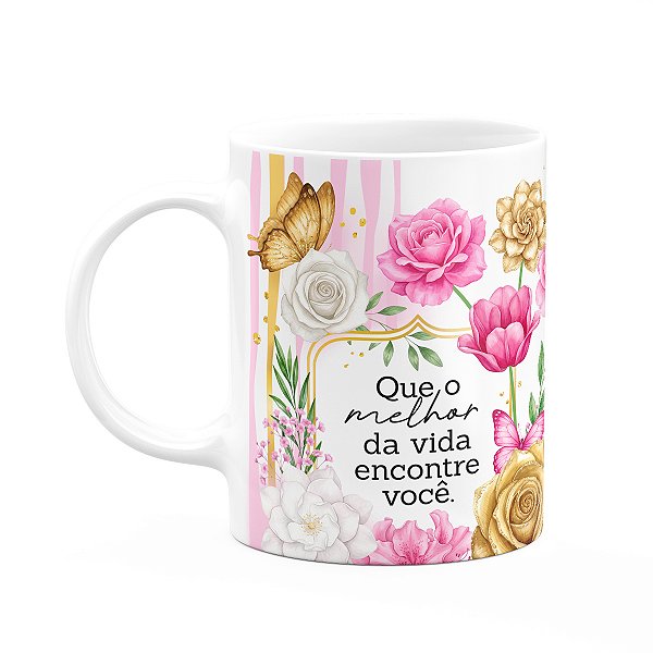 Caneca Floral Positividade - Que o Melhor Encontre Você
