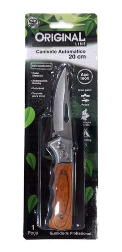 CANIVETE AUTOMÁTICO 20 CM CABO MADEIRA - AÇO INOX