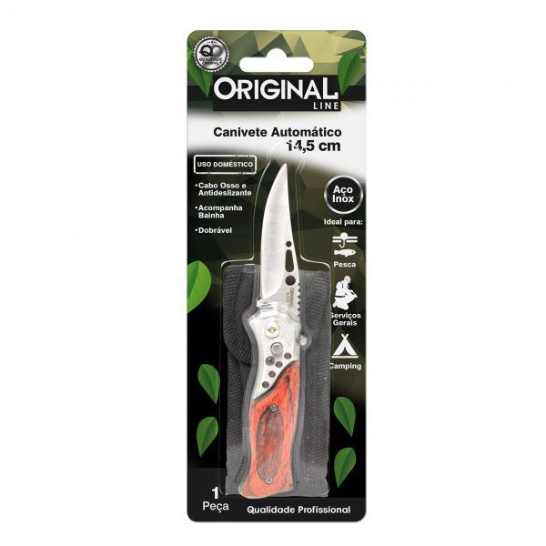 CANIVETE AUTOMÁTICO 14.5 CM CABO MADEIRA - AÇO INOX