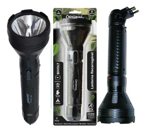 LANTERNA 5W BIVOLT 1 LED - BAT. RECARREGÁVEL