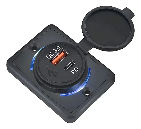 Adaptador Tomada Carregador Veicular Usb E Tipo C 12v 24v azul