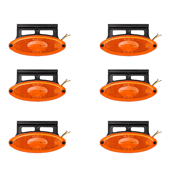 Kit com 6 lanterna Lateral Led 12v 24v Universal Oval Amarela
