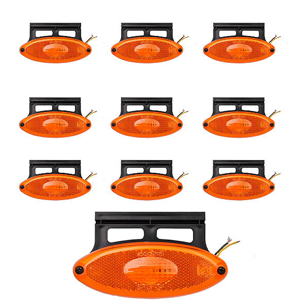 Kit com 10 lanterna Lateral Led 12v 24v Universal Oval Amarela