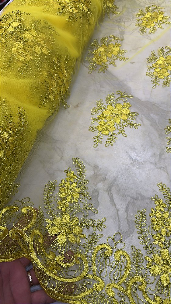 Tule Amarelo Bordado Luxo