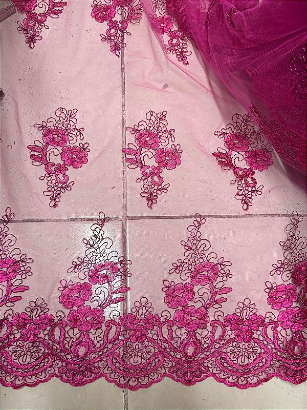 Tule Rosa Luxo Bordado