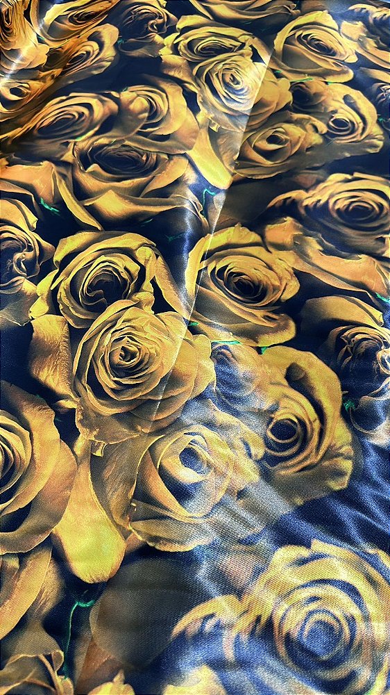 Cetim Estampado Rosas Amarelas