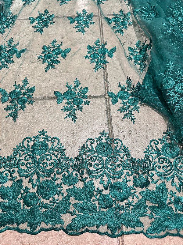 Tule Verde Bordado