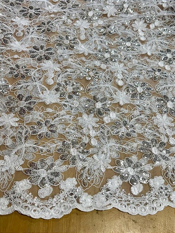 Tule Branco com Prata Paetê Luxo