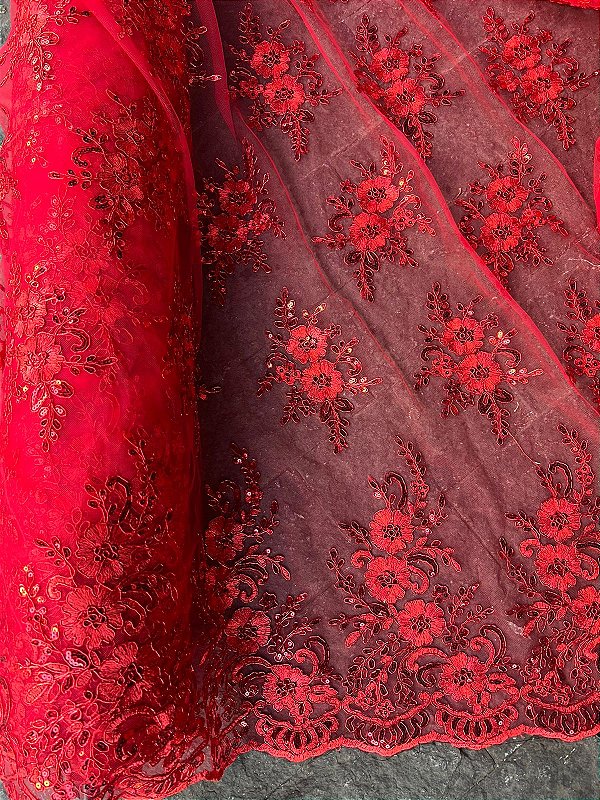 Tule Vermelho Bordado