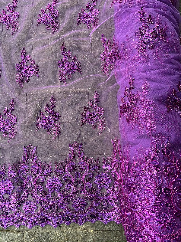 Tule Roxo Bordado
