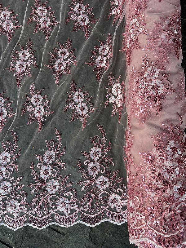 Tule Rosa Bordado