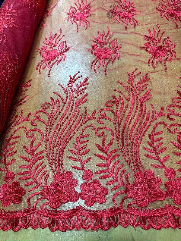 Tule Vermelho Bordado