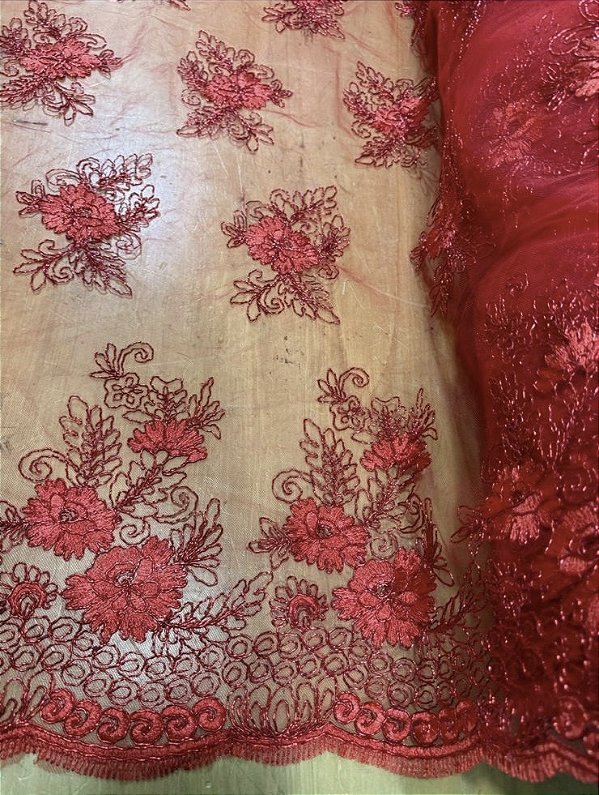 Tule Vermelho Bordado *PROMOÇÃO*