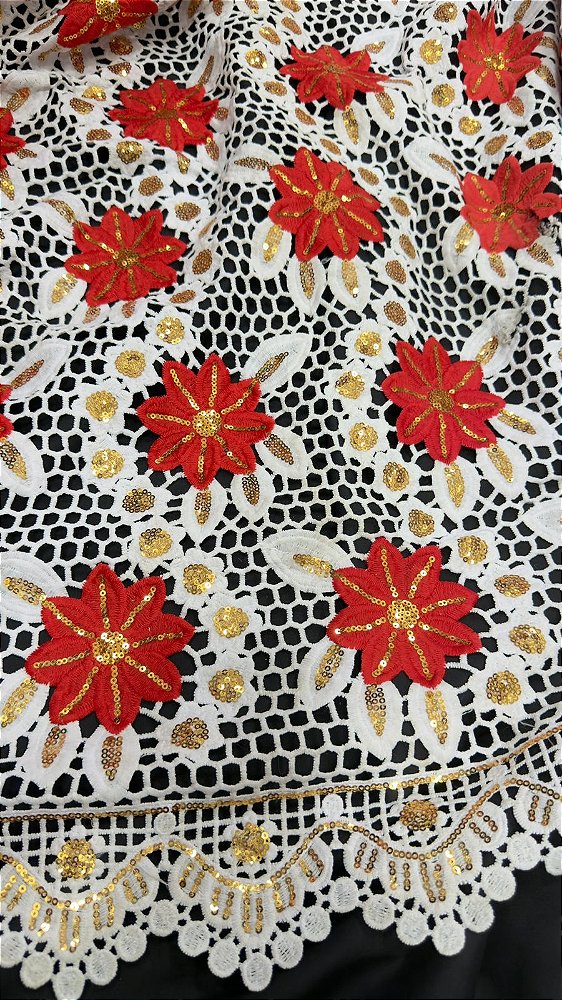 Africano Branco com Vermelho Bordado Luxo