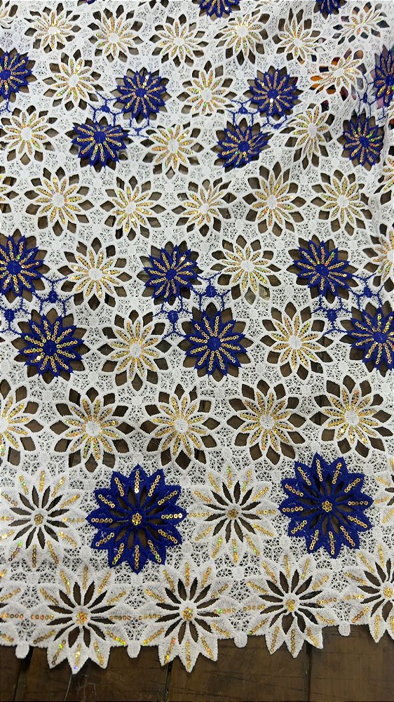 Africano Branco com Azul Bordado Luxo