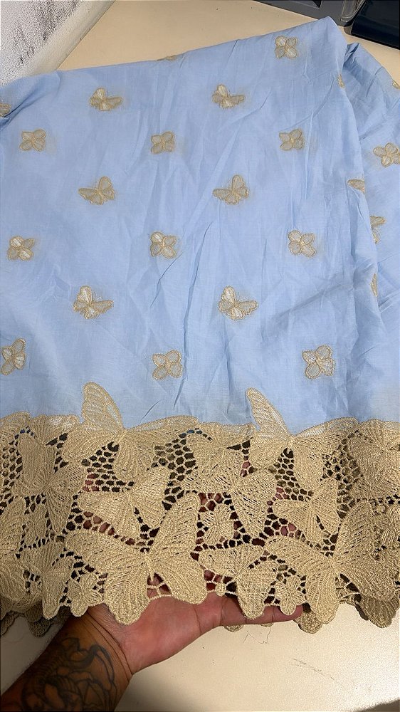 Retalho - Lesse Azul Barrado Borboleta