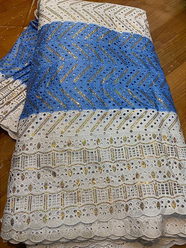 Africano Branco com Azul Bordado Luxo