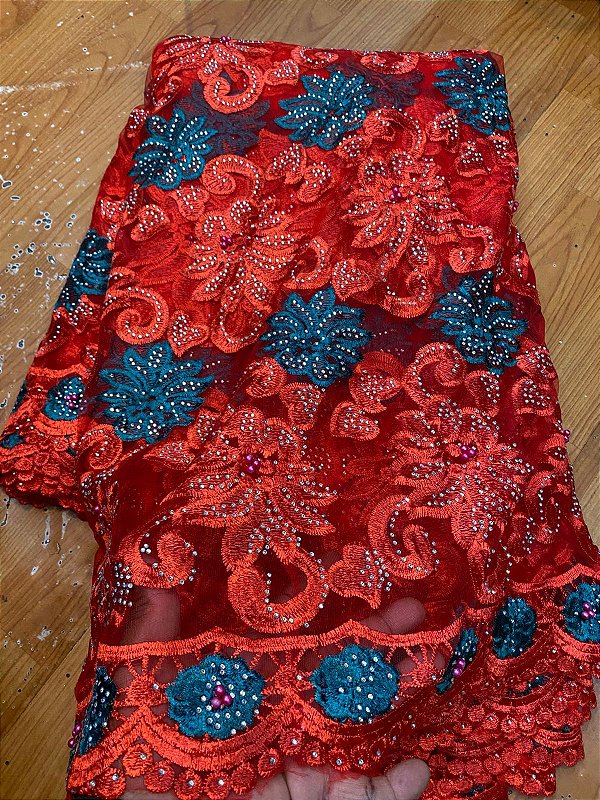 Africano Vermelho Bordado Luxo