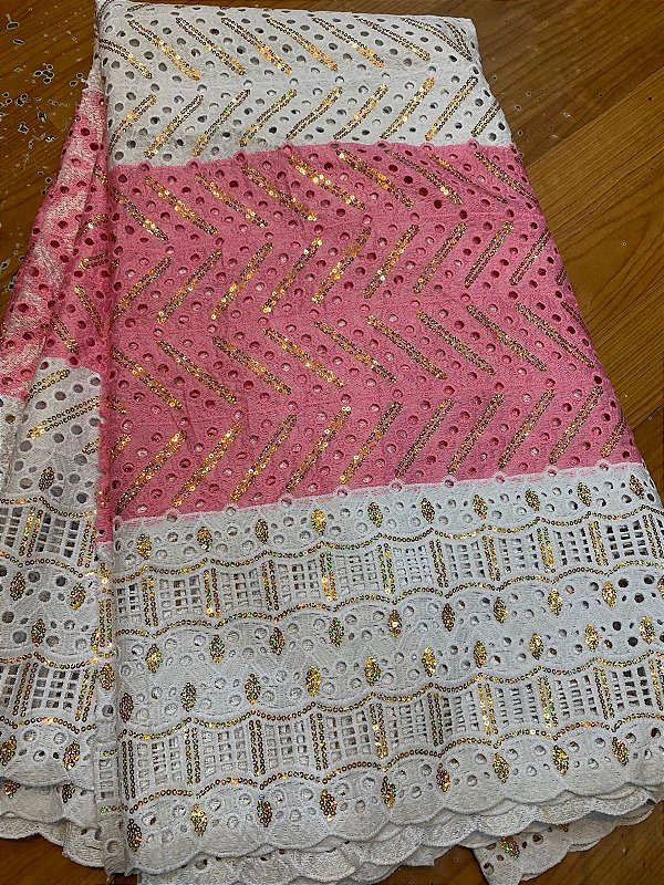 Africano Rosa com Branco Bordado Luxo