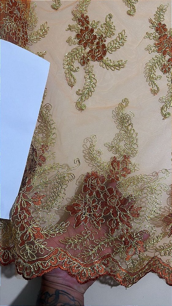 Tule Terra Cota Fio Metálico Dourado *PROMOÇÃO*