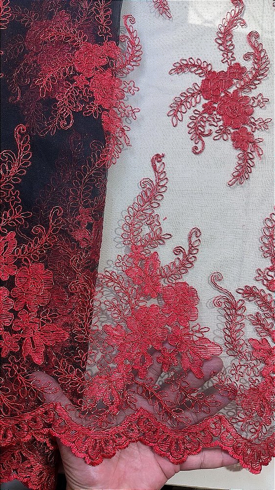 Tule Preto Fio Metálico Vermelho *PROMOÇÃO*