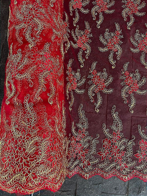 Tule Vermelho Fio Metálico Dourado *PROMOÇÃO*