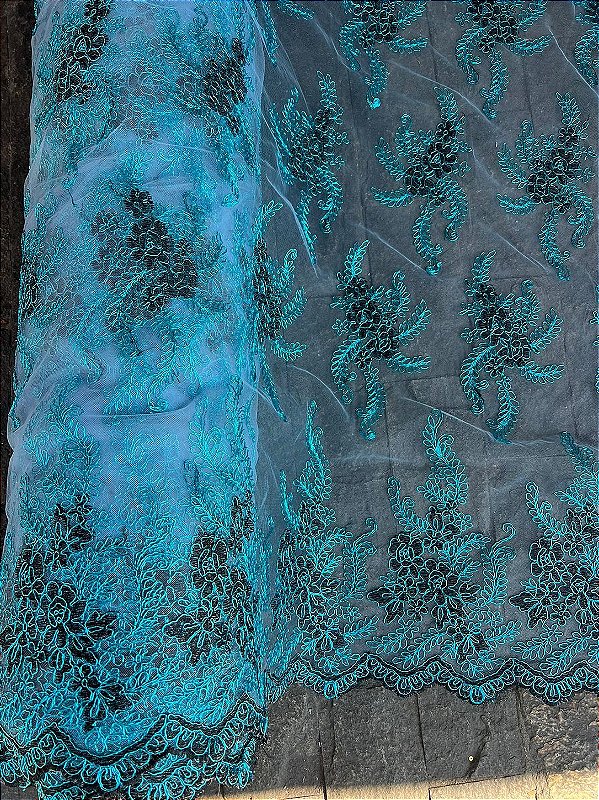Tule Azul Fio Metálico Preto *PROMOÇÃO*