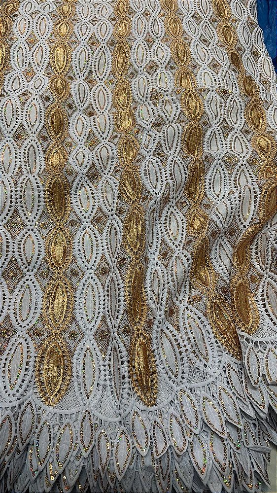 Africano Branco com Dourado Bordado Luxo