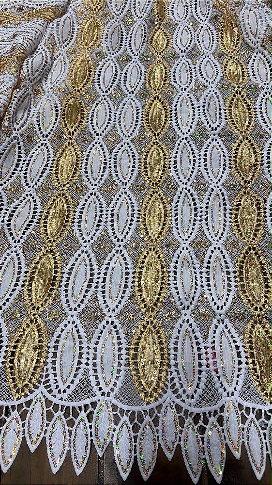 Africano Branco com Dourado Bordado Luxo