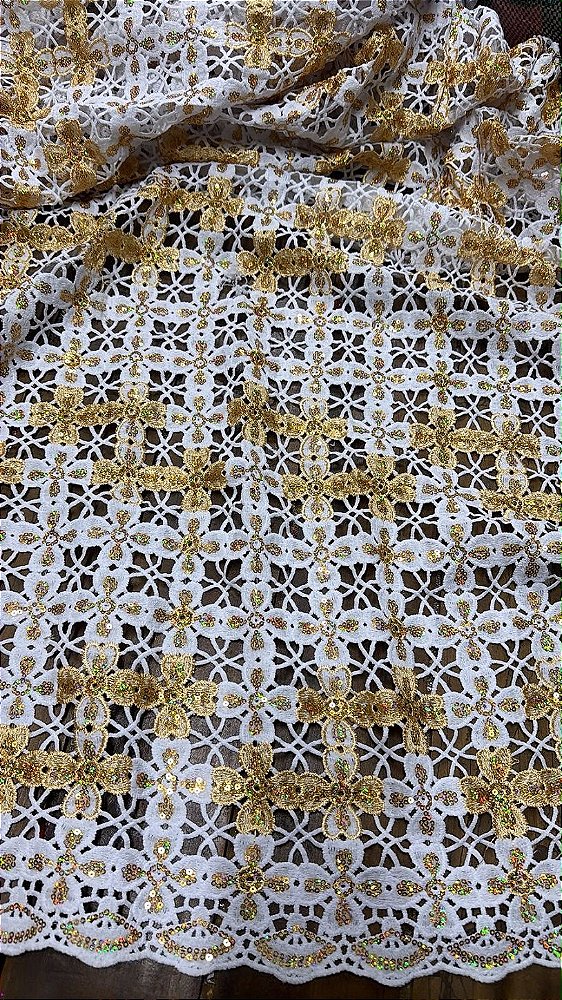 Africano Branco com Dourado Bordado Luxo