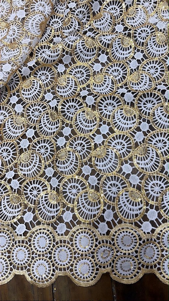Africano Branco com Dourado Bordado Luxo