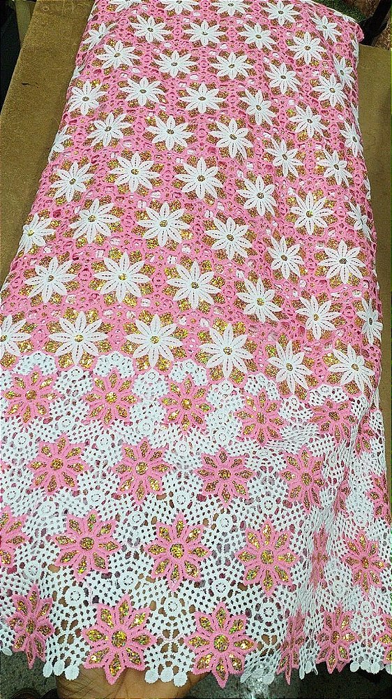 Africano Rosa com Branco Bordado Luxo