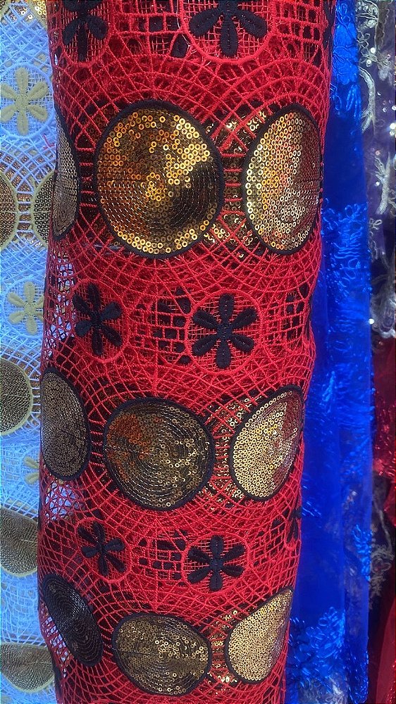 Africano Vermelho Bordado Luxo
