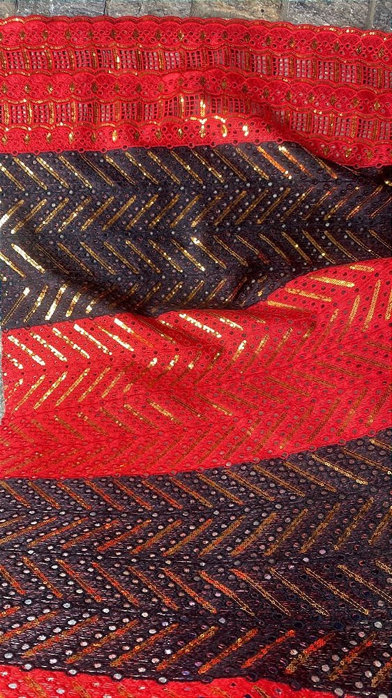 Africano Vermelho Bordado Luxo