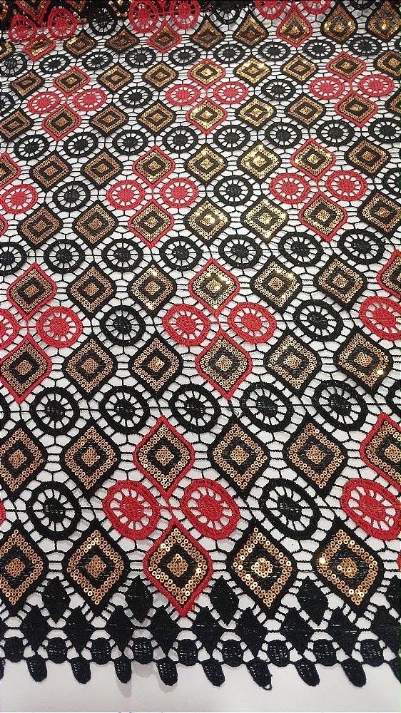 Africano Preto com Vermelho Bordado Luxo