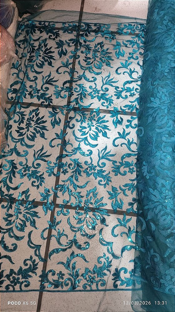 Tule Azul Turquesa Paetê Luxo *Promoção*