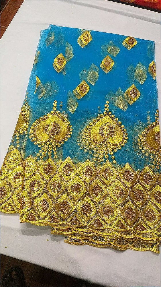 Africano Azul Bordado Luxo