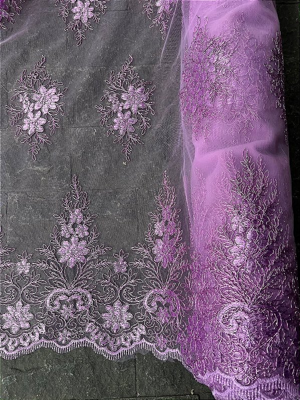 Tule Roxo Bordado
