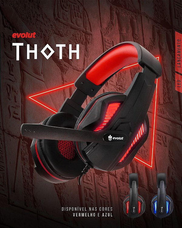 Headset Gamer Thoth Led Vermelho P2 EG305RD Evolut