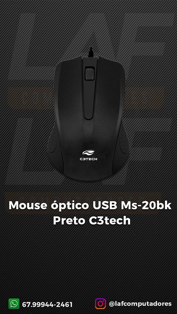 Mouse óptico USB Ms-20bk Preto C3tech