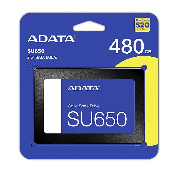 SSD 480GB Adata SU650 SATA Leitura: 520MB/s Gravação: 450MB/s