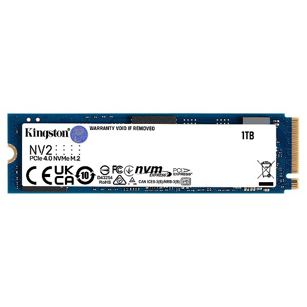 SSD 1 TB Kingston NV2 M.2 2280 PCIe NVMe Leitura: 3500 MB/s e Gravação: 2100 MB/s  SNV2S/1000G