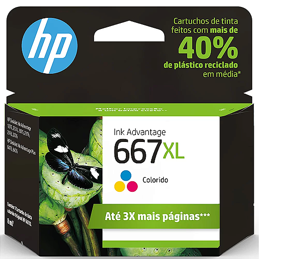 Cartucho HP 667XL Colorido Original (3YM80AB) Para HP DeskJet Ink Advantage 1275, 2374, 2375, 2376, 2775, 2776, 6475, 6476 - CX 1 UN