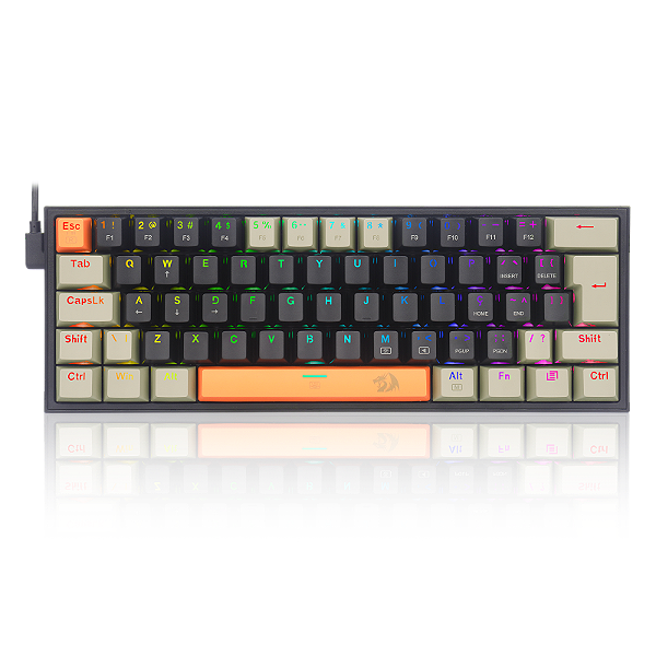 Teclado Mecânico Redragon Fizz RGB Laranja Preto e Cinza Switch Marrom - K617RGB-OG&BK&GY (PT-BROWN)