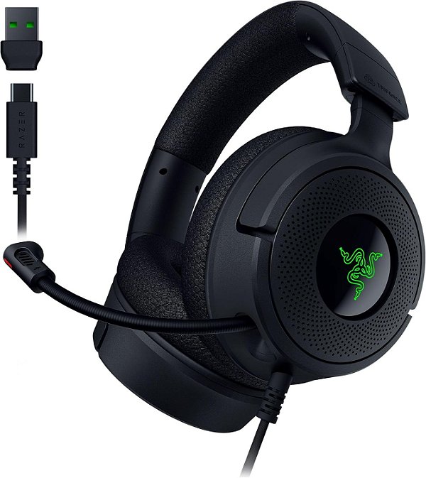 Headset Gamer Razer Kraken V4 X 7.1 Surround Microfone Cardioide Preto - RZ0405180100R