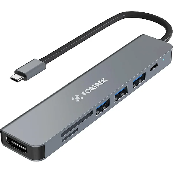 Hub USB-C 7 Portas 1x USB C 100w 1x USB A 3.0 2X USB 2.0 1x HDMI 4K 2x Leitores de Cartão Fortrek DC75