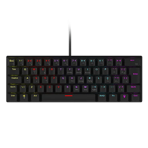 Teclado Mecânico 60% Vinik Anihi Black - Switch Red - Led Rainbow - Anihibkrd