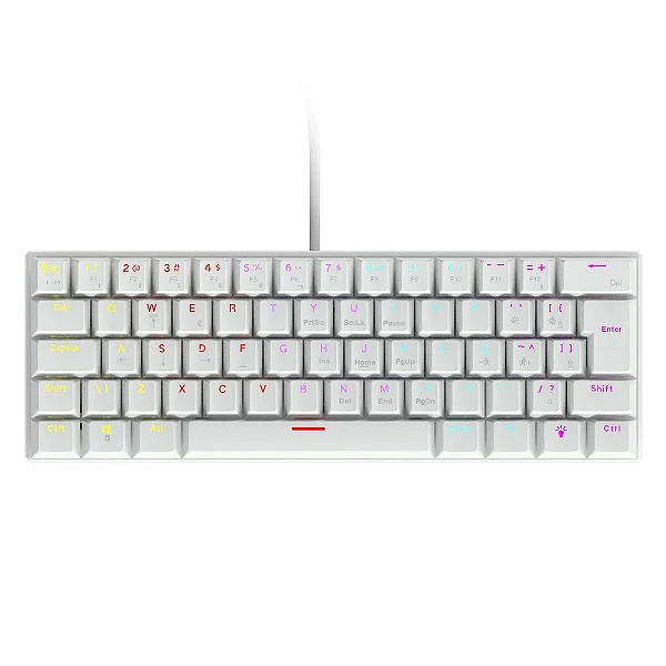 Teclado Mecânico 60% Vinik Anihi White - Switch Red - Led Rainbow - Anihiwhrd